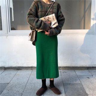 Plaid Sweater / Midi Skirt