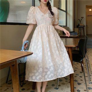 Short-sleeve Open-back Midi A-line Dress Almond - One Size