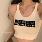 Lettering Knit Crop Tank Top Almond - One Size