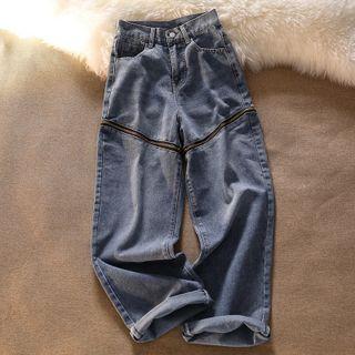 High-waist Zipper Two-way Wide-leg Jeans