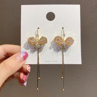 Faux Crystal Butterfly Fringed Earring 1 Pair - Hook Earring - Gold Plating - One Size