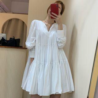 Puff-sleeve Mini Overall Dress