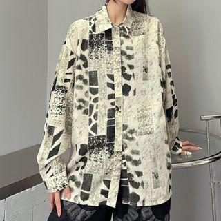 Print Shirt White & Gray & Black - One Size