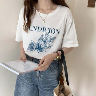 Elbow-sleeve Fig Print T-shirt