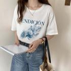 Elbow-sleeve Fig Print T-shirt