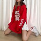 Zipper Side Letter Print Pullover Red - One Size