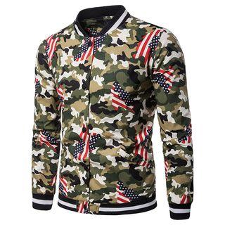 Camo Print Buttoned Baseball Jacket