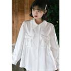Long-sleeve Bow-accent Button-up Blouse