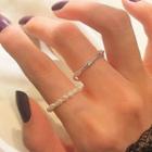 Set: Twist Open-ring + Faux Pearl Ring Set Of 2 - White & Silver - One Size
