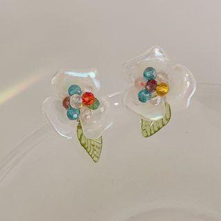 Floral Sterling Silver Ear Stud 1 Pair - Silver Needle - One Size
