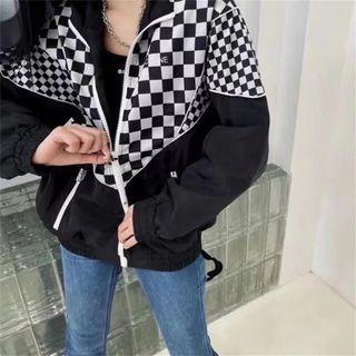 Checkered Panel Zip Jacket