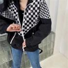 Checkered Panel Zip Jacket