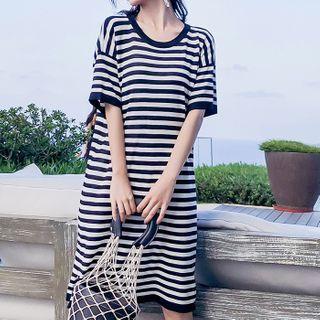 Striped Panel Cutout Back Shift Dress