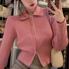 Collared Zip Cardigan Pink - One Size