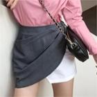Inset Shirred Mini Skirt Contrast Shorts Charcoal Gray - One Size