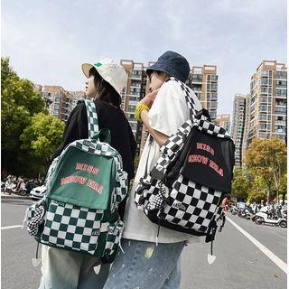 Checker Print Lettering Backpack