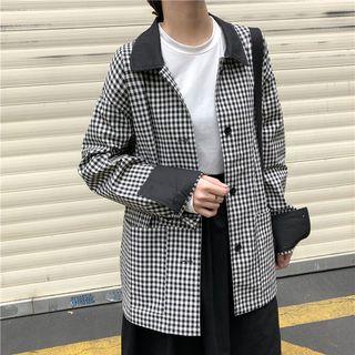 Gingham Pocketed Utility Jacket As Shown In Figure - One Size