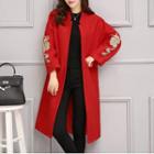 Fleece-lined Embroidered Buttoned Coat