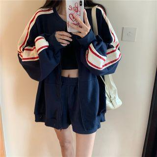 Color Block Zip-up Jacket / Wide-leg Shorts