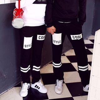 Couple Matching Lettering Striped Jogger Pants