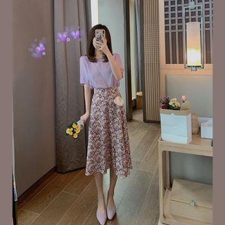 Plain Short-sleeve T-shirt / A-line Dress / Midi Skirt