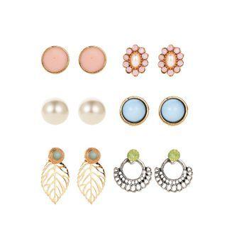 Set Of 6 Pairs: Earring 01 - 11218 - Gold & Silver & Pink - One Size