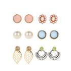 Set Of 6 Pairs: Earring 01 - 11218 - Gold & Silver & Pink - One Size