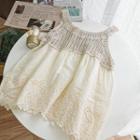 Crochet Knit Panel Halter-neck Eyelet Tank Top