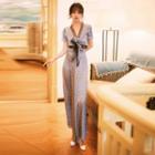 Set: Short-sleeve Bees Embroidered Top + Wide-leg Pants