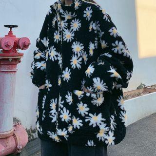 Flower Fleece Zip Jacket Black - One Size