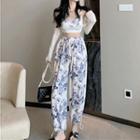 Floral Cropped Camisole Top / Drawstring-cuff Pants