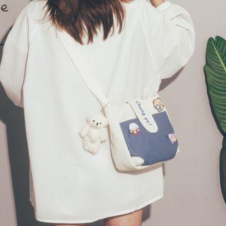 Lettering Two-tone Crossbody Bag / Bag Charm / Set
