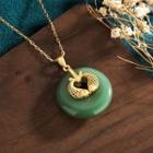Faux Gemstone Pendant Alloy Necklace Cp571 - Gold & Green - One Size