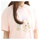 Hooded Short-sleeve Cat Print Top