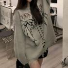 Graphic Jacquard Distressed Sweater Gray - One Size