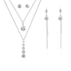 Set Of 4: Rhinestone Pendant Necklace + Stud Earrings + Drop Earrings Silver - Js6108 - One Size