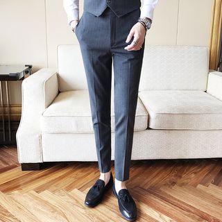 Cropped Striped Slim-fit Dress Pants