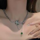 Snake Necklace Sliver & Green - One Size