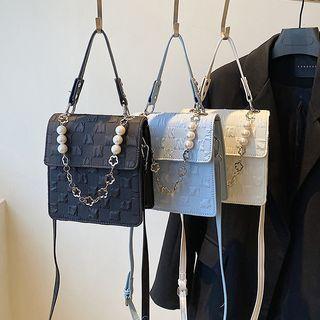 Faux Pearl Checkered Flap Crossbody Bag