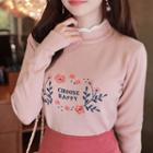 Layered Mock-neck Embroidered Knit Top