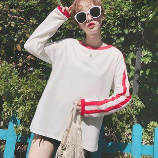 Contrast Trim Long-sleeve T-shirt / Mock Turtleneck Striped Long-sleeve Top