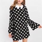 Bell Sleeve Polka Dot A-line Dress
