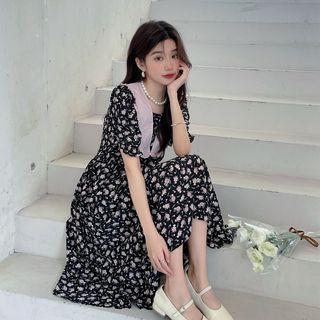 Color Block Floral Empire Dress