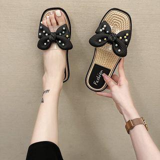 Bow Faux Pearl Pvc Slide Sandals