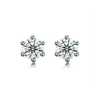 925 Sterling Silver Fashion Simple Round Cubic Zircon Stud Earrings Silver - One Size