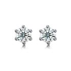 925 Sterling Silver Fashion Simple Round Cubic Zircon Stud Earrings Silver - One Size