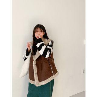 Plus Size Faux-shearling Vest Brown - Jf