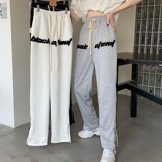 Lettering Embroidered Zip-accent Sweatpants