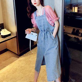 Denim Slit Midi Overall Dress