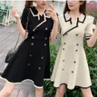 Short-sleeve Double Breasted A-line Knit Dress